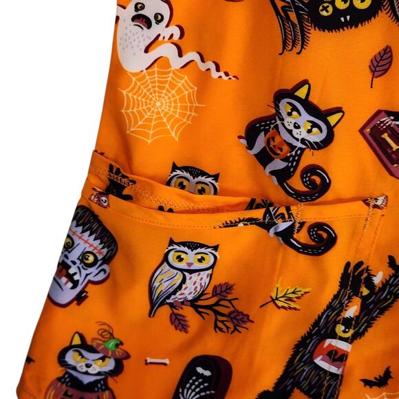 Scrubstar V Neck Scrub Top Womens Size Medium Orange Halloween Theme New - Picture 3 of 7